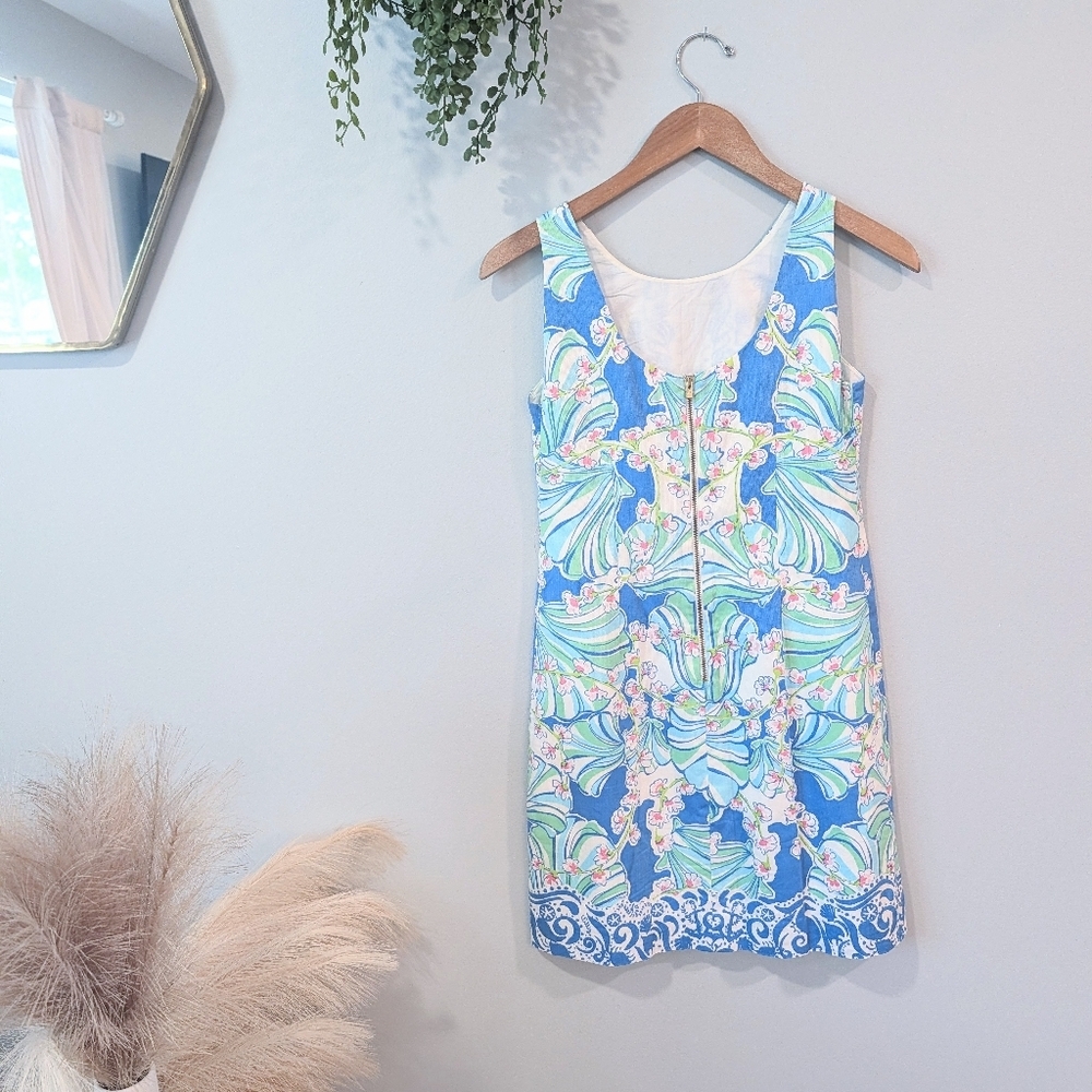 Lilly Pulitzer Cathy Blue Floral-Patterned Sleeveless Shift Dress Sz 00 - Picture 2 of 6